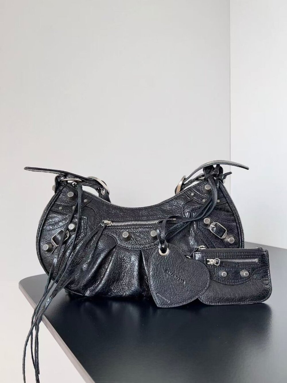 Authentic Balenciaga Le Cagole Small Hobo Bag Black Silver Hardware Full Accesso